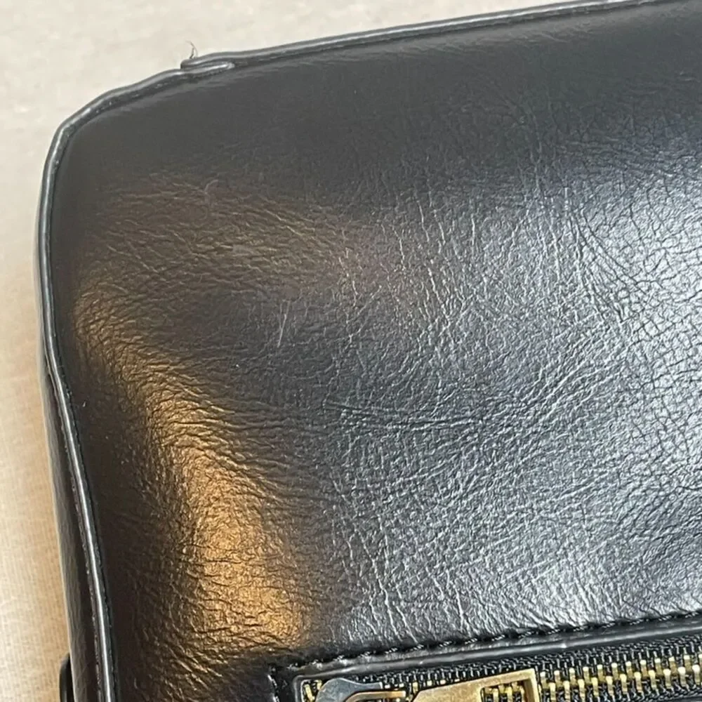 Vintage Inspired Black Vegan Leather Swing Lock Saddlebag Crossbody Purse - Picture 11 of 12